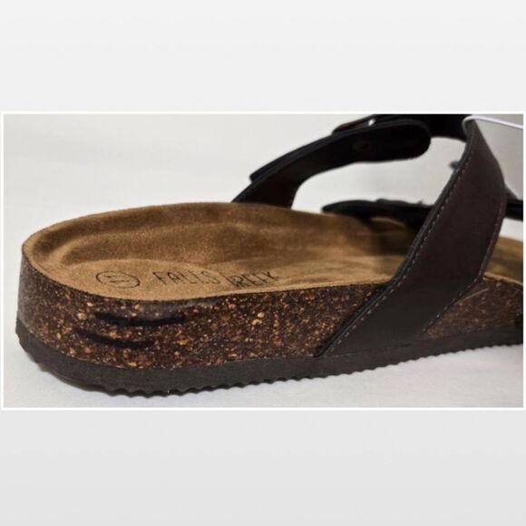 New Falls Creek Shoes Womens Sandals Dark Brown Straps Buckles Slip On Size 11 - Picture 15 of 15